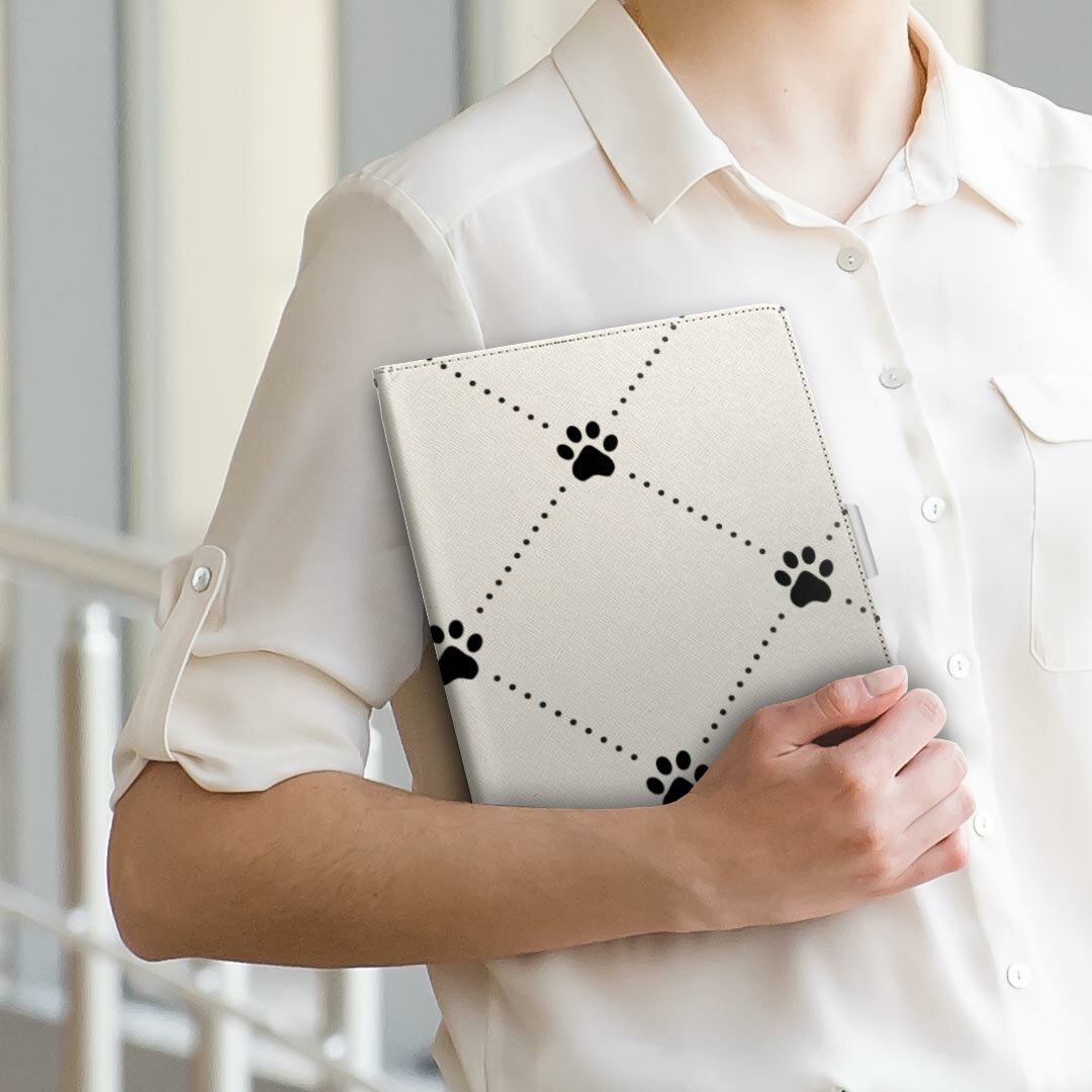 firemax11 用 2023年発売 対応カバー インチ L サイズ 手帳型 タブレットケース カバー 全機種対応有り レザー フリップ ダイアリー 二つ折り 革 008215 足跡　白黒　ブラック　模様