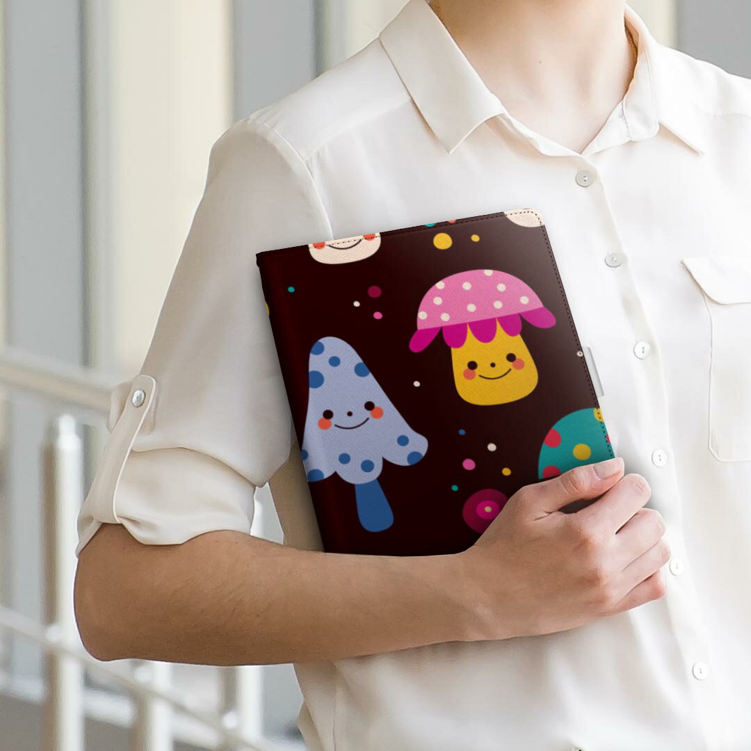 dtab Compact d-02K ディータブコンパクト D02K Mサイズ 手帳型 タブレットケース カバー 全機種対応有り レザー フリップ ダイアリー 二つ折り 革 008357 カラフル　模様　きのこ　水玉