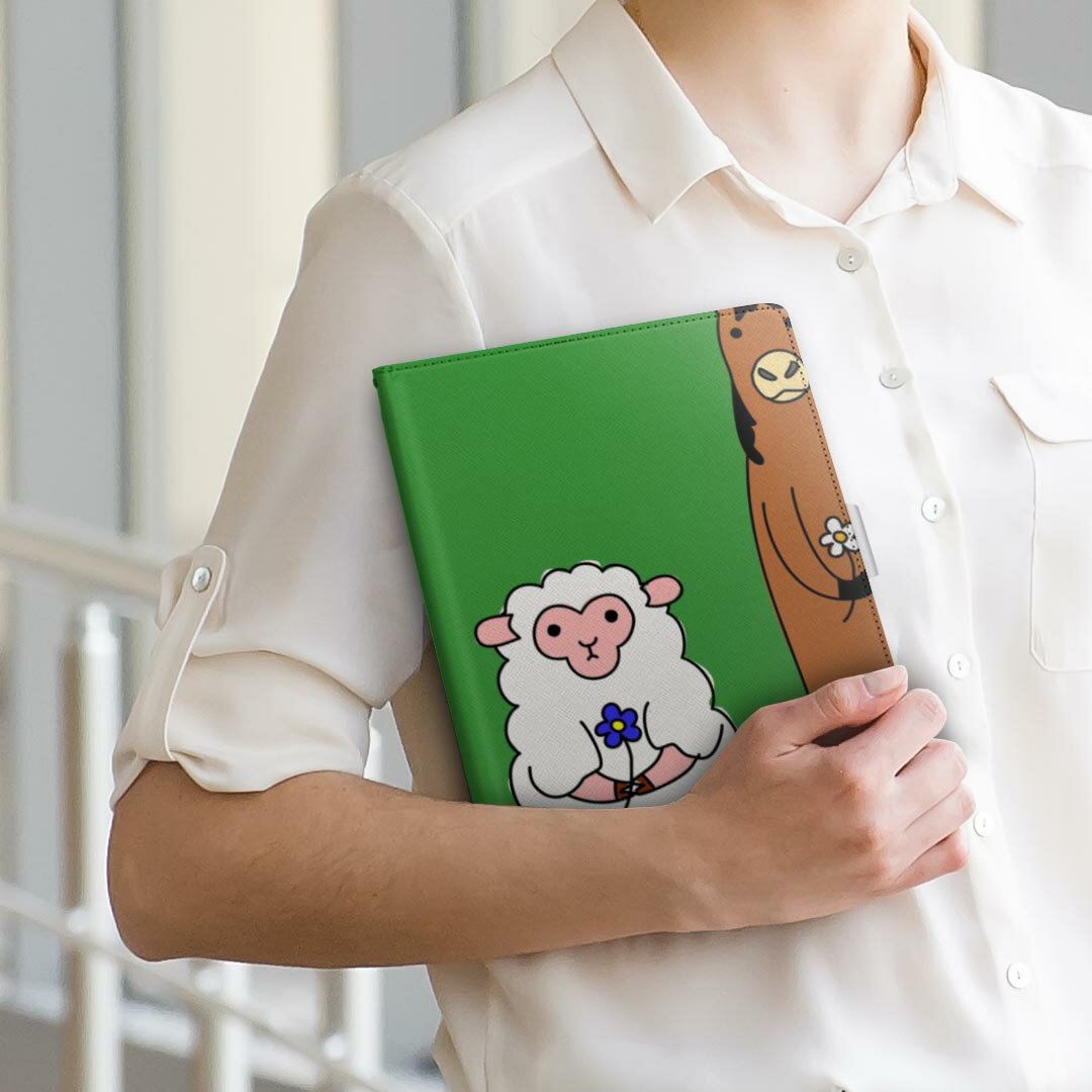 dtab Compact d-02K ディータブコンパクト D02K Mサイズ 手帳型 タブレットケース カバー 全機種対応有り レザー フリップ ダイアリー 二つ折り 革 008425 動物　緑　グリーン　イラスト