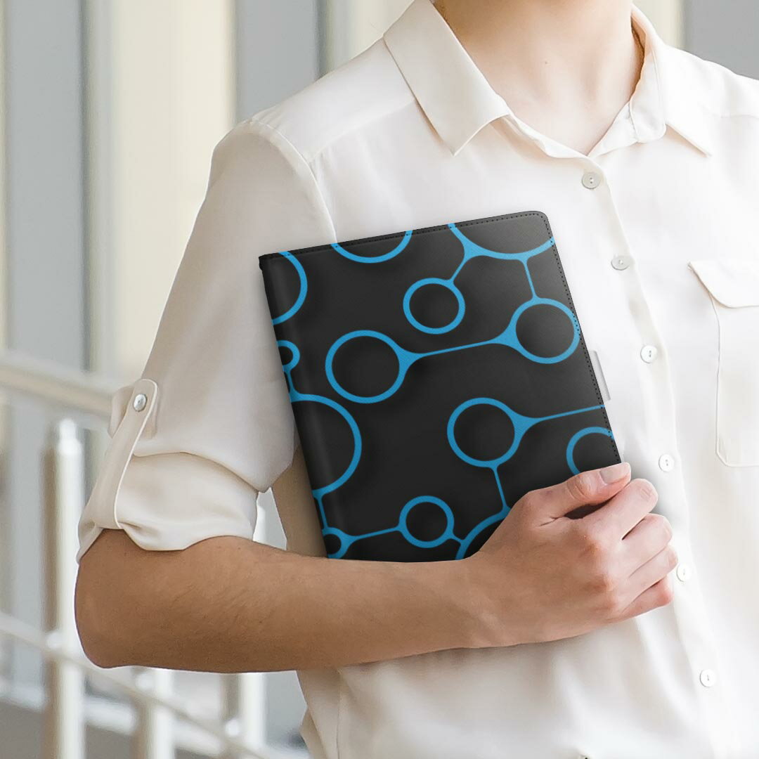 Qua tab PZ キュアタブ QuatabPZ Lサイズ 手帳型 タブレットケース カバー 全機種対応有り レザー フリップ ダイアリー 二つ折り 革 008662 黒　ブラック　模様　青