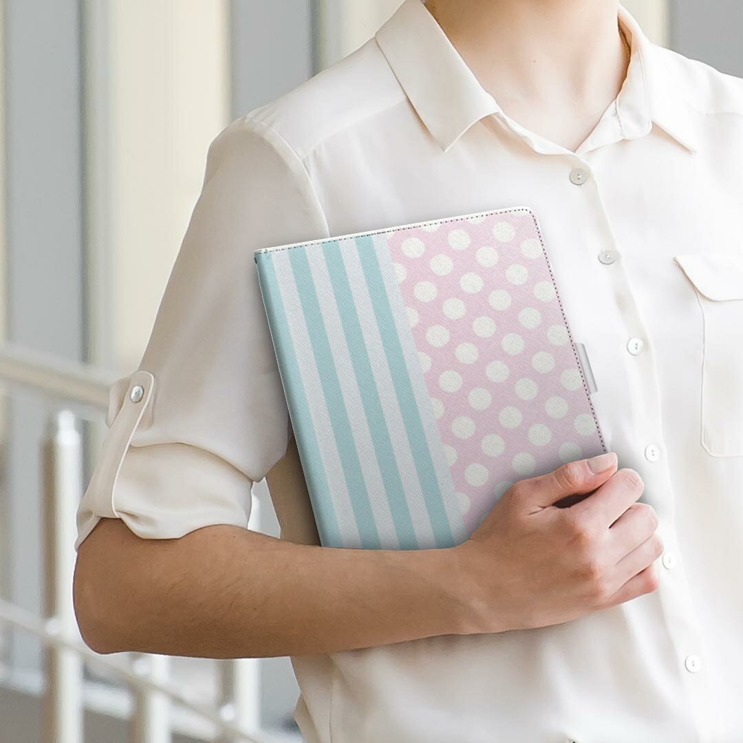 A2109A lenovo レノボ IdeaTab イデアタブ ideataba2109a Lサイズ 手帳型 タブレットケース カバー 全機種対応有り レザー フリップ ダイアリー 二つ折り 革 008668 パステル 模様 水玉 ストライプ ボーダー