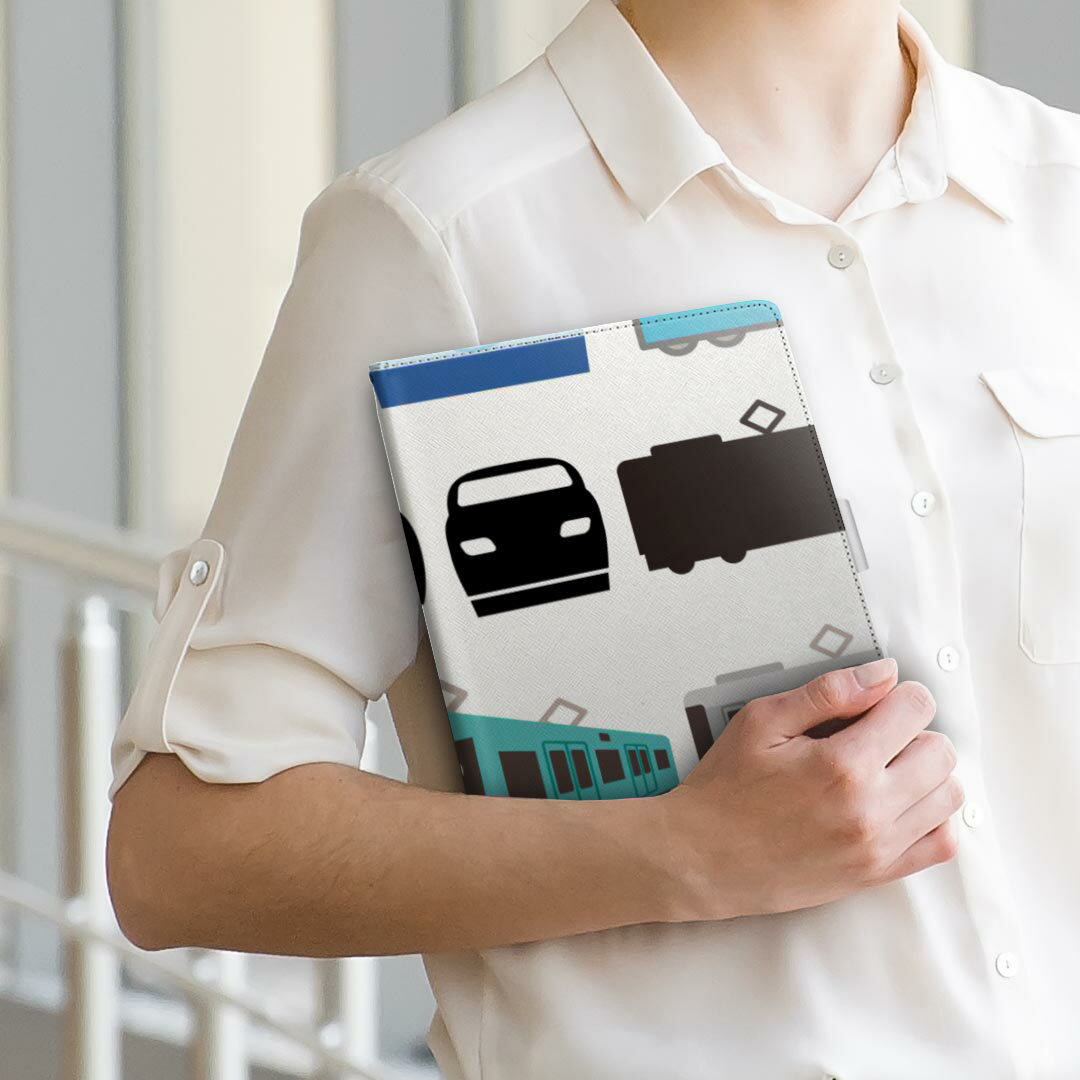 Qua tab PX LGエレクトロニクス quatabpx Mサイズ 手帳型 タブレットケース カバー 全機種対応有り レザー フリップ ダイアリー 二つ折り 革 009587 乗り物　電車　こども