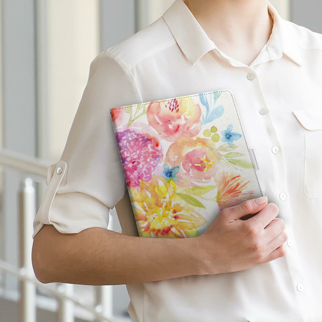 Fire HD 第2世代 Amazon Kindle Fire キンドルファイア firehd2 Mサイズ 手帳型 タブレットケース カバー 全機種対応有り レザー フリップ ダイアリー 二つ折り 革 009821 　花　水彩