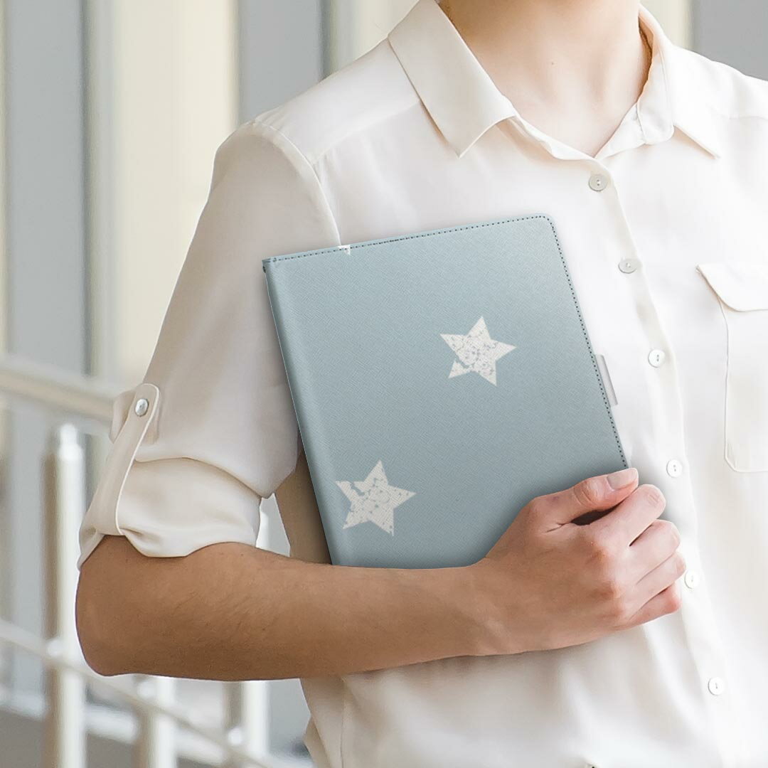 Huawei dtab d-01K ファーウェイ d01k Lサイズ 手帳型 タブレットケース カバー 全機種対応有り レザー フリップ ダイアリー 二つ折り 革 009849 星　模様　青