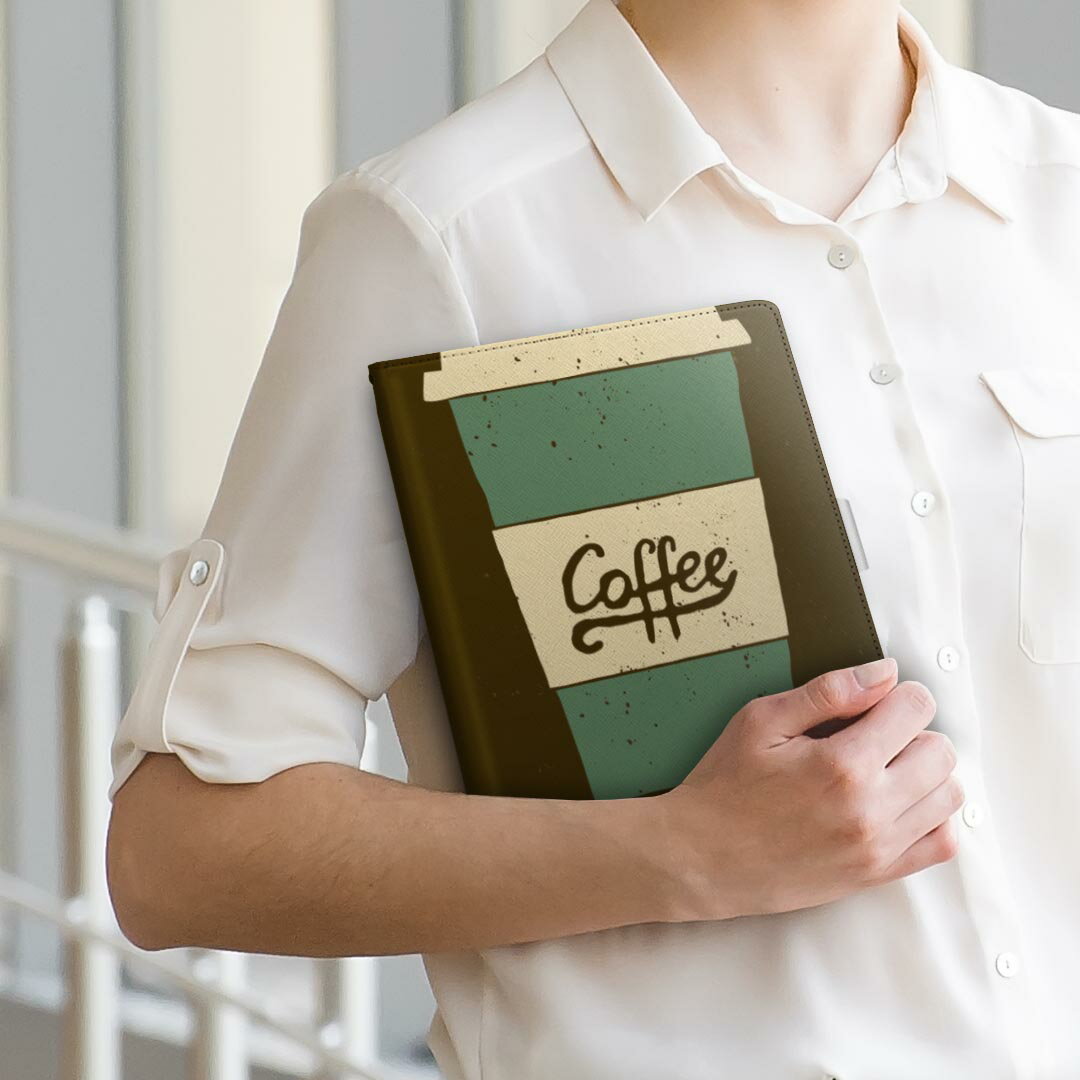 firemax11 用 2023年発売 対応カバー インチ L サイズ 手帳型 タブレットケース カバー 全機種対応有り レザー フリップ ダイアリー 二つ折り 革 010435 カフェ　コーヒー　シンプル