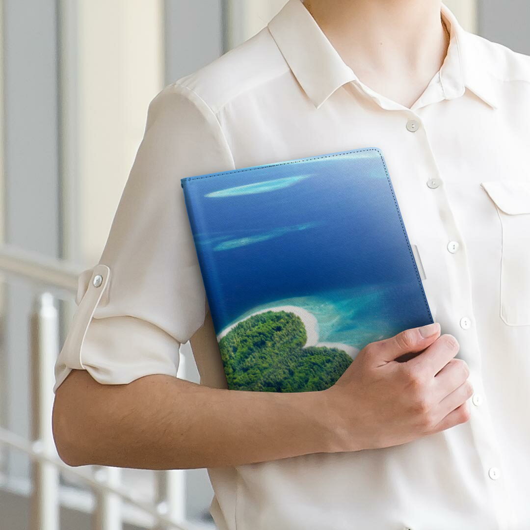 OPPO Pad Air 用 タブレットケース Lサイズ 手帳型 タブレットケース カバー 全機種対応有り レザー フリップ ダイアリー 二つ折り 革 011391 海　ハート　島 3