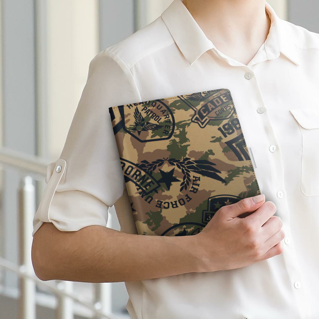 pad5 / pad5 pro Lサイズ 手帳型 タブレットケース カバー 全機種対応有り レザー フリップ ダイアリー 二つ折り 革 011519 迷彩　階級　外国