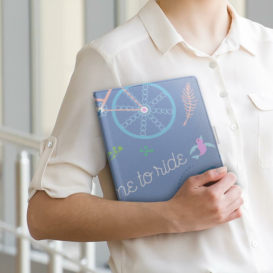 Lenovo Tab4 10 レノボ タブ4 10インチ Lサイズ 手帳型 タブレットケース カバー 全機種対応有り レザー フリップ ダイアリー 二つ折り 革 011863 かわいい　鳥　自転車