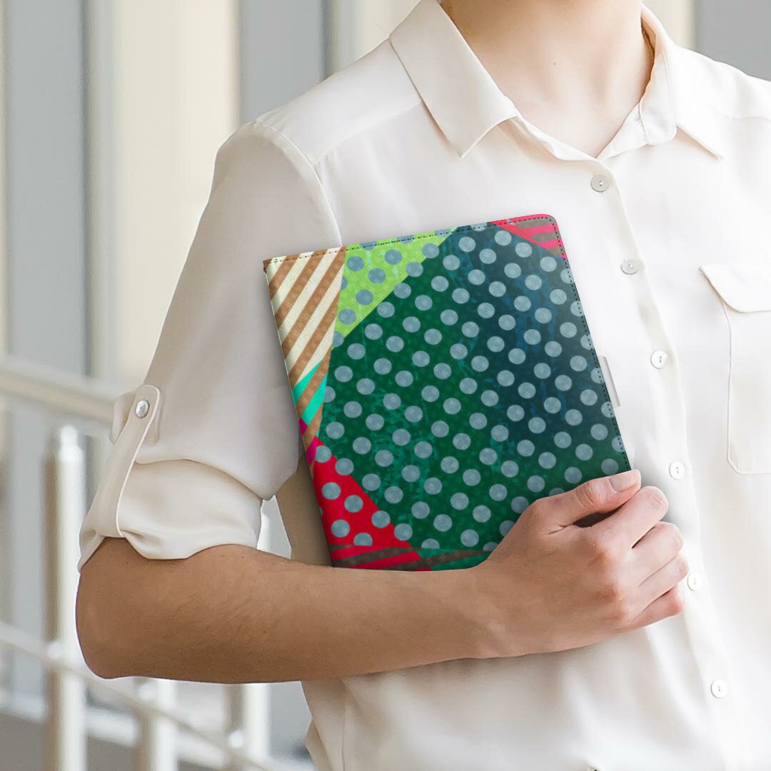 KYT32 Qua tab QZ8 キュアタブ quatabqz8 Mサイズ 手帳型 タブレットケース カバー 全機種対応有り レザー フリップ ダイアリー 二つ折り 革 012352 柄　ドット　ストライプ