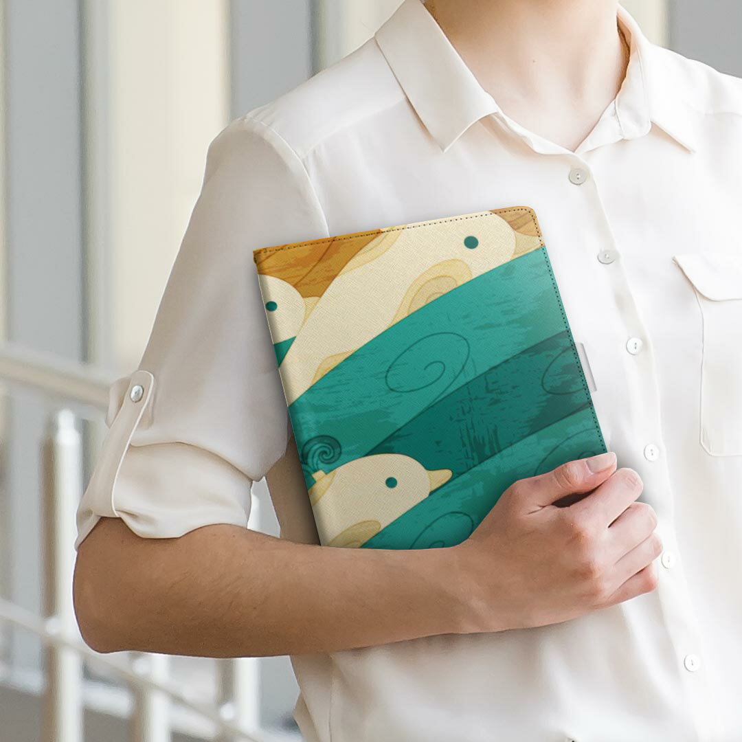 OPPO Pad Air 用 タブレットケース Lサイズ 手帳型 タブレットケース カバー 全機種対応有り レザー フリップ ダイアリー 二つ折り 革 012356 クジラ　海　波