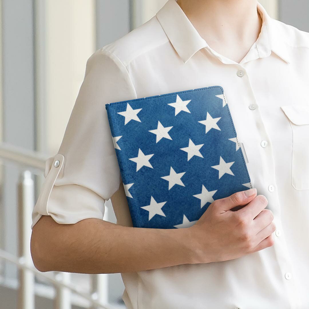 pad5 / pad5 pro Lサイズ 手帳型 タブレットケース カバー 全機種対応有り レザー フリップ ダイアリー 二つ折り 革 012367 青　星　スター