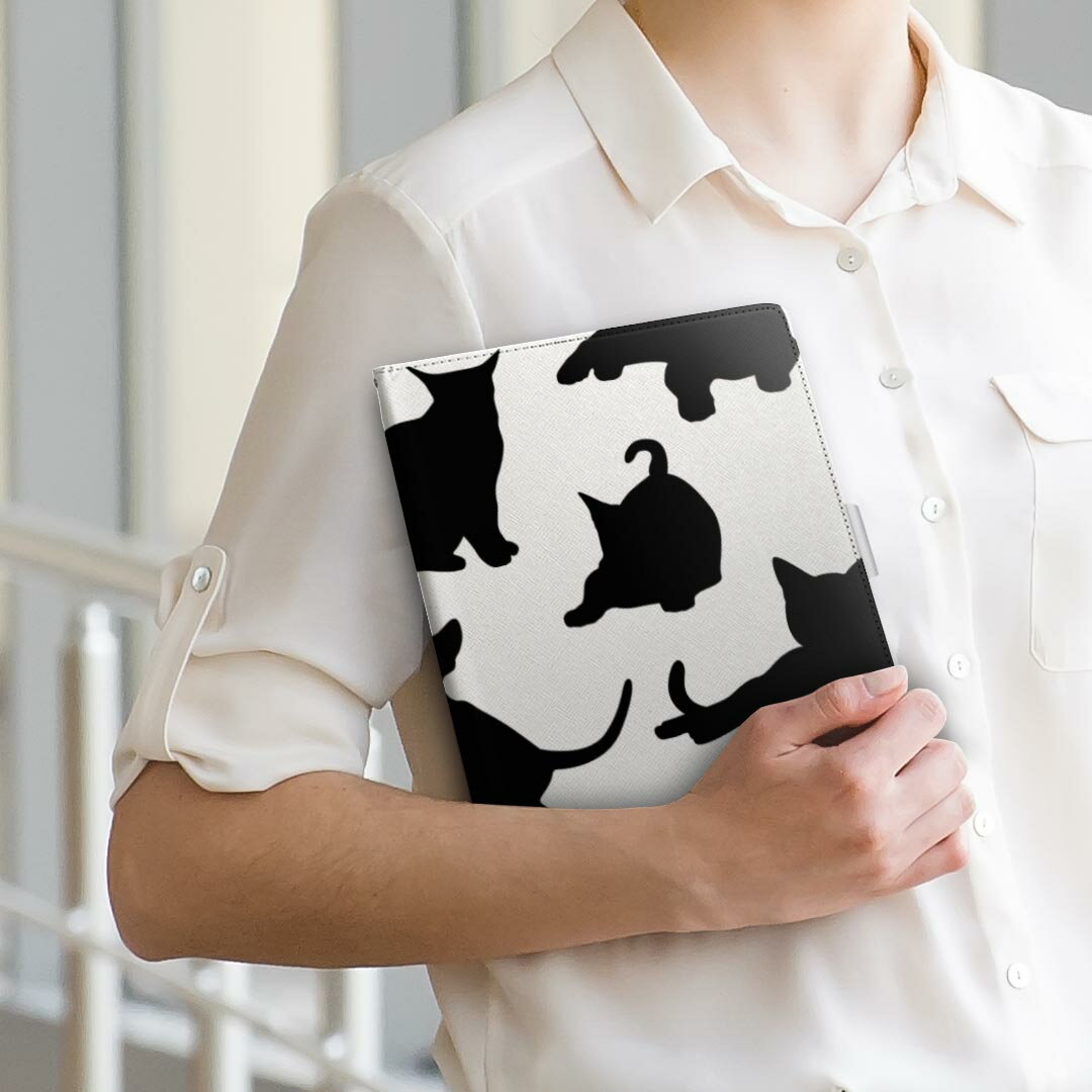 SO-03E Xperia Tablet Z エクスペリアタブレット so03e LLサイズ 手帳型 タブレットケース カバー 全機種対応有り レザー フリップ ダイアリー 二つ折り 革 013526 猫　シルエット　影