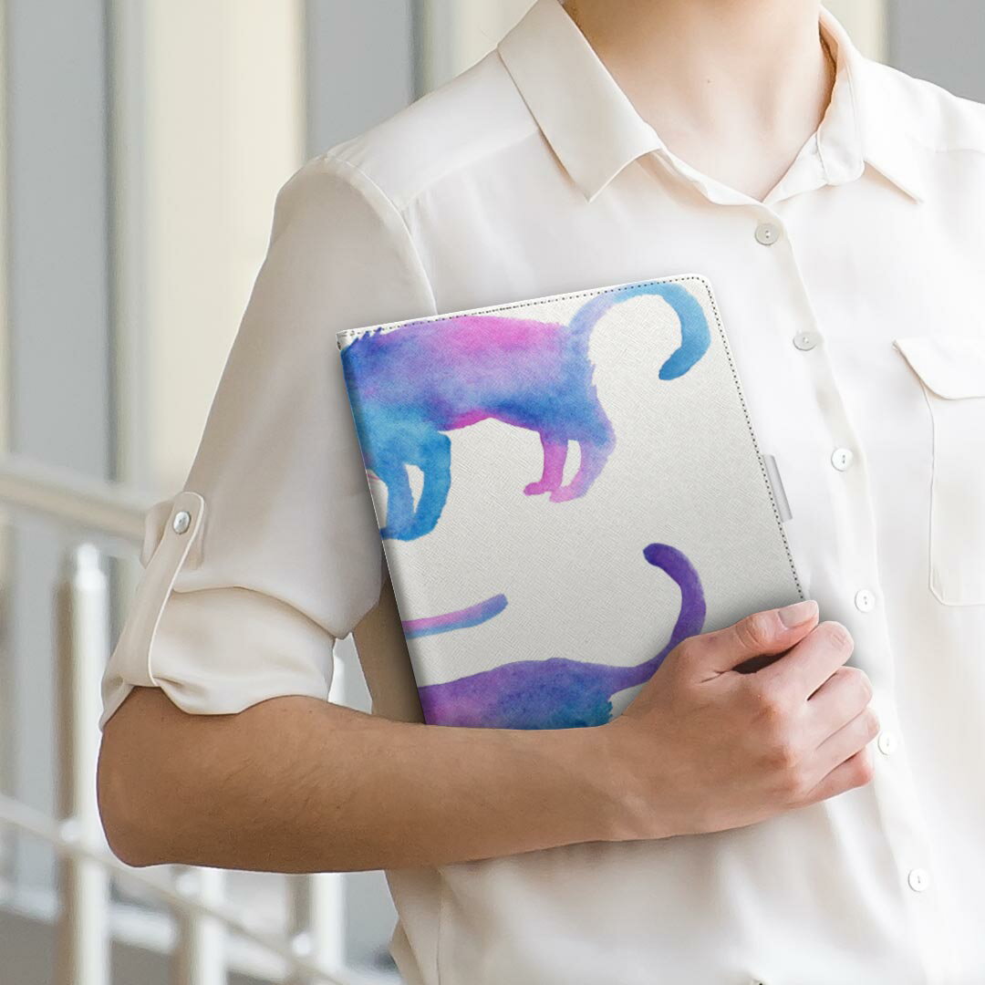 HUAWEI MatePad SE 10.4 専用 タブレットケース Lサイズ 手帳型 タブレットケース カバー 全機種対応有り レザー フリップ ダイアリー 二つ折り 革 013829 猫　水彩　動物