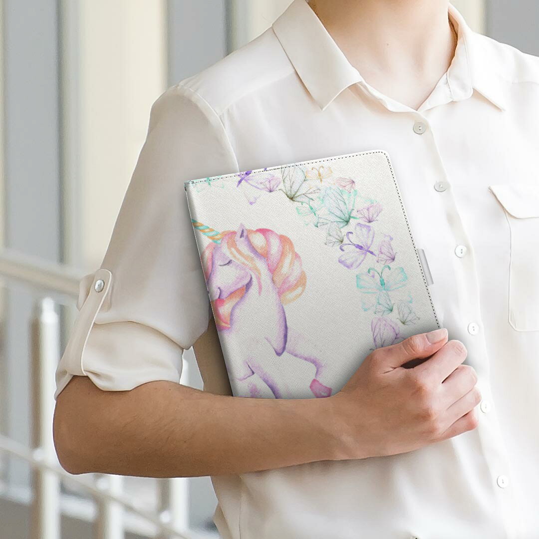 HUAWEI MediaPad M5 SHT-AL09 ファーウェイ メディアパッド M5 Mサイズ 手帳型 タブレットケース カバー 全機種対応有り レザー フリップ ダイアリー 二つ折り 革 014461 ユニコーン　蝶　パステル