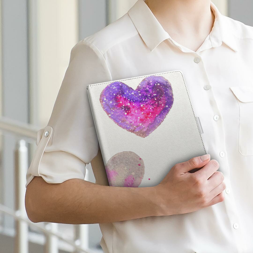 Huawei dtab d-01K ファーウェイ d01k Lサイズ 手帳型 タブレットケース カバー 全機種対応有り レザー フリップ ダイアリー 二つ折り 革 014816 ハート　ピンク　かわいい