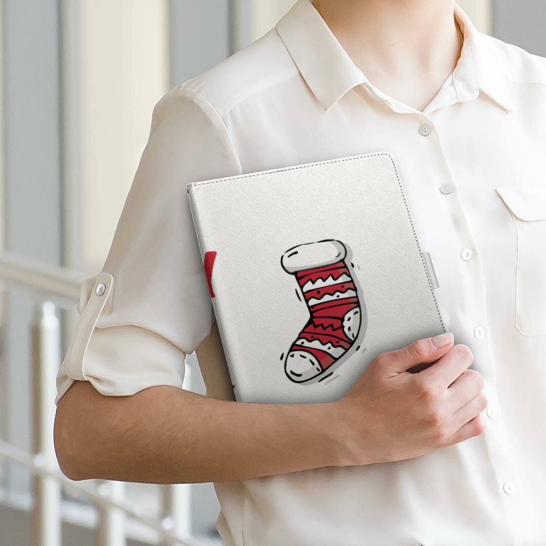 dtab d-41A d41a 対応 手帳型 タブレットケース タブレットカバー カバー レザー ケース 手帳タイプ フリップ ダイアリー 二つ折り 直接貼り付けタイプ 017685 クリスマス happy　new　year　文字　靴下