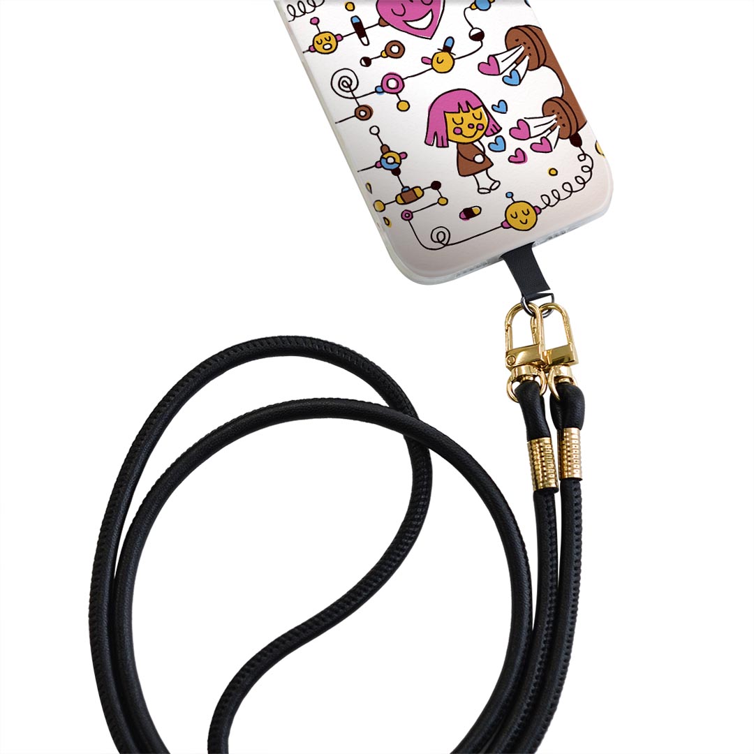 Xperia Ace SO-02L エクスペリア エース so02l 専用 ショルダーケース ソフトケース スマホカバー 落下防止 スマホケース 斜めかけ 縄掛けケース 耐衝撃 tpu 008101 イラスト　電話　ハート　キャラクター