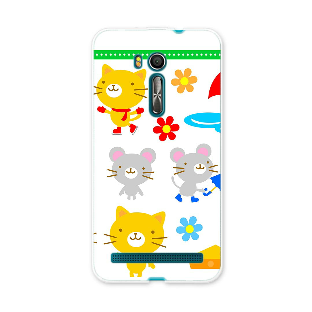ZenFone Go ZB551KL ASUS zb551kl simfree SIMフリー スマホ カバー スマホケース スマホカバー PC ハードケース 猫 ネズミ イラスト キャラクター アニマル クール 007653
