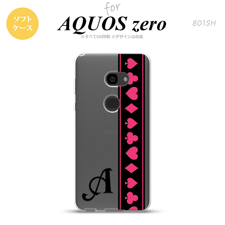 AQUOS zero アクオス ゼロ 801SH スマホケース カバー ソフトケース トランプ(帯) 黒×ピンク イニシャル 対応 nk-801sh-tp524i[スマホ,スマホケース,スマホカバー,ケース,カバー,ジャケット]