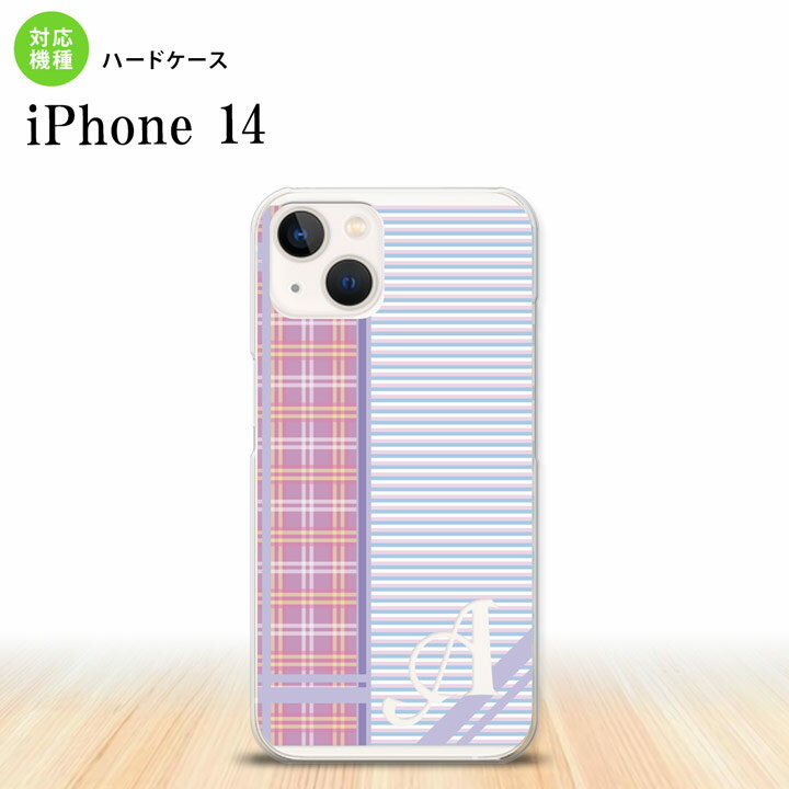 iPhone14 iPhone14 スマホケース 背面ケース ハードケース チェック ボーダー 紫 +アルファベット 2022年 9月発売 nk-i14-1601i