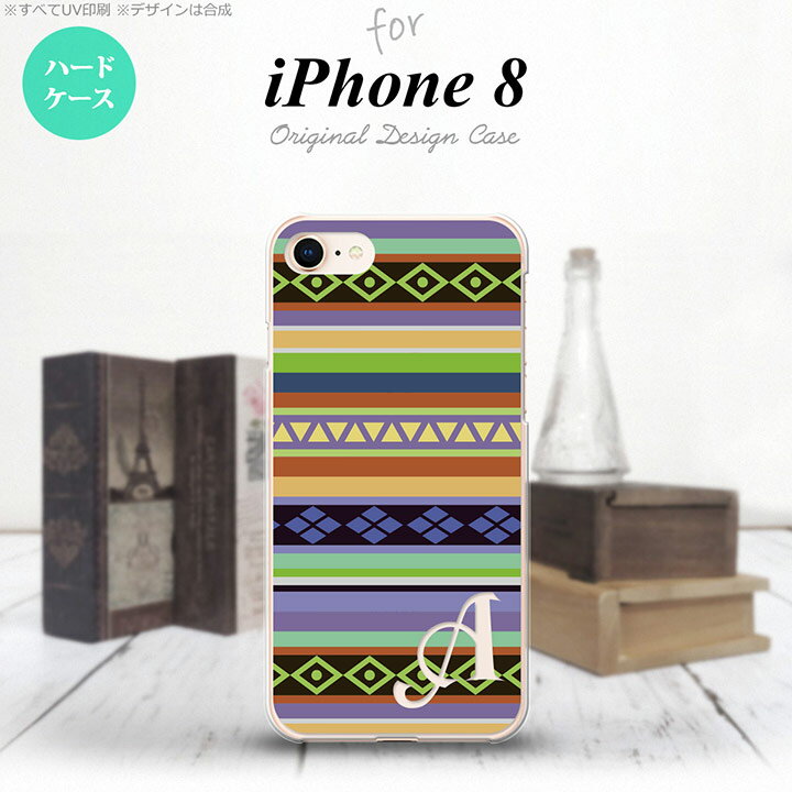 iPhone7 iPhone8 スマホケース ハードケース エスニック ボーダー 青 +アルファベット メンズ レディース nk-ip8-1562i(2.0)