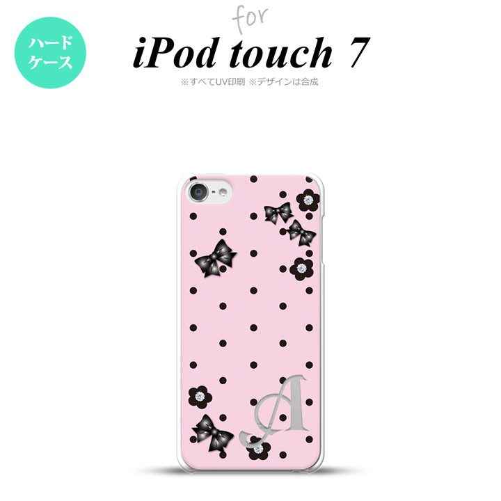 iPod touch 第7世代 ケース 第6世代 ハードケース 花柄 ドット リボン ピンク +アルファベット nk-ipod7-351i
