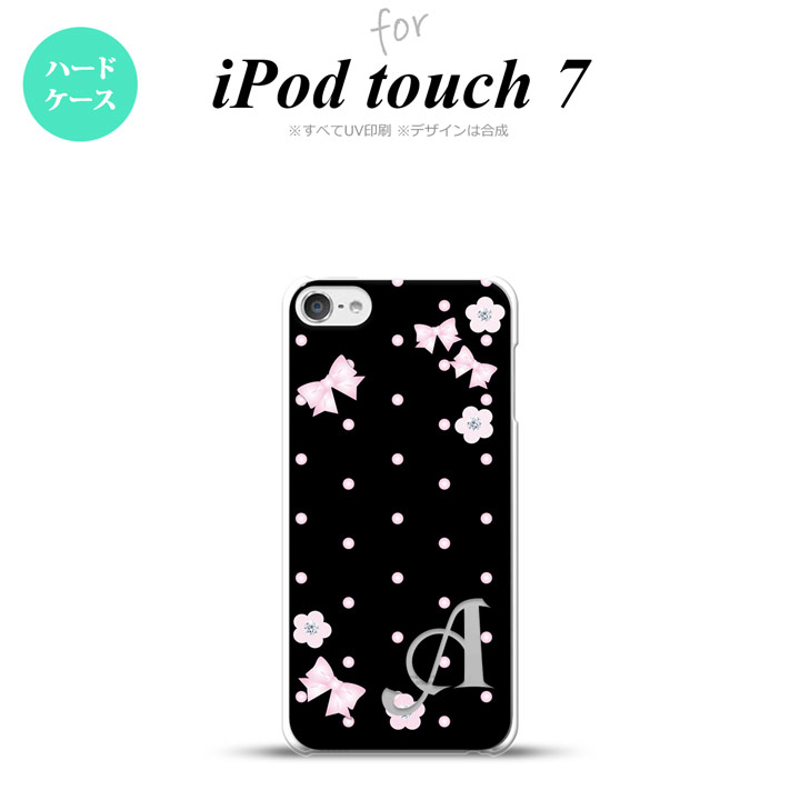 iPod touch 第7世代 ケース 第6世代 ハードケース 花柄 ドット リボン 黒 +アルファベット nk-ipod7-352i