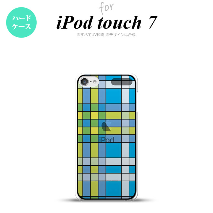iPod touch 第7世代 第6世代 背面ケース カバー ステンドグラス風 チェック ブルー ステンドグラス風 n..