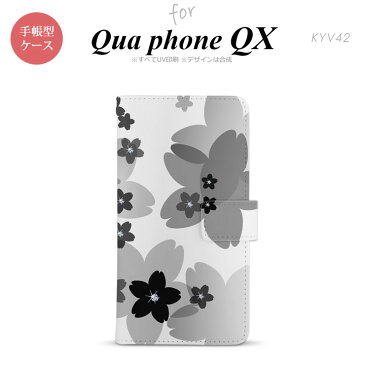 KYV42 QUA Phone QX 手帳型 スマホ ケース カバー 花柄・サクラ 黒【キュアフォン QX,QUA,Phone,QX,KYV42,au,メール便 送料無料】
