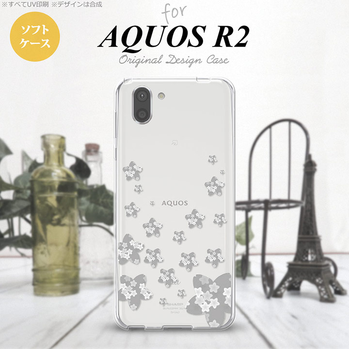 SH-03K/SHV42/706SH AQUOS R2 スマホケース ソフトケース 花柄 サクラ D クリア グレー メンズ レディース nk-r2-tp187