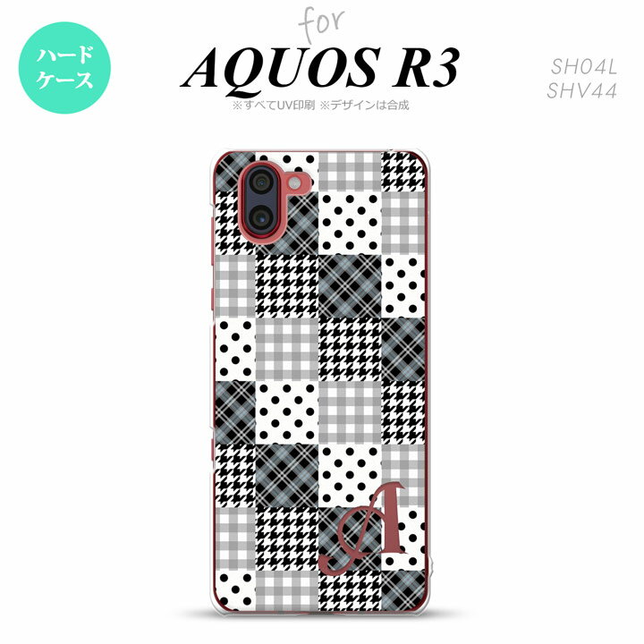 SH-04L SHV44 R3 AQUOS R3 スマホケース カバー パッチワーク 黒 +アルファベット nk-r3-1063i