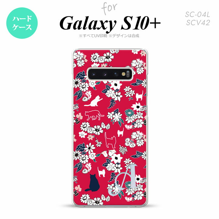 SC-04L SCV42 Galaxy S10+ スマホケース ハードケース 猫 花 赤 +アルファベット メンズ レディース nk-s10p-1723i