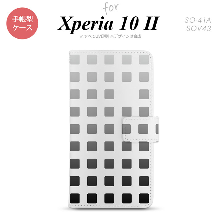 Xperia10 II 手帳型 スマホケース 全面印刷 おしゃれ ストラップホール有り スクエア ドット 黒 nk-004s-xp102-dr1365