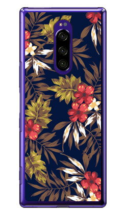 リゾートフラワー ネイビー （クリア） Xperia 1 SOV40・SO-03L・802SO・J9110 au・docomo・SoftBank・MVNOスマホ（SIMフリー端末） SECOND SKIN xperia 1 ケース xperia 1 カバー 1 ケース 1 カバー エクスペリア1 so-03lケース sov40 802so 送料無料