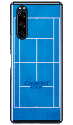 テニスコート ブルー(クリア) Xperia 5 SOV41・SO-01M・901SO・J9260 au・docomo・SoftBank・MVNOスマホ(SIM...