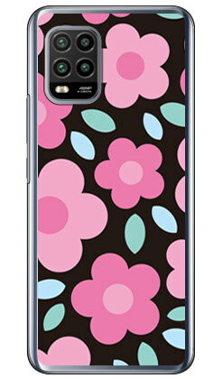 フラワーポップ ブラック×ピンク （クリア） Mi 10 Lite 5G XIG01 au SECO