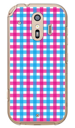 【送料無料】 ギンガムチェック ターコイズ×ピンク （クリア） / for らくらくスマートフォン F-42A・me F-01L/docomo 【SECOND SKIN】らくらくスマートフォンme f-01l ケース らくらくスマートフォンme f-01l カバー らくらく スマホme ケース カバー f01l