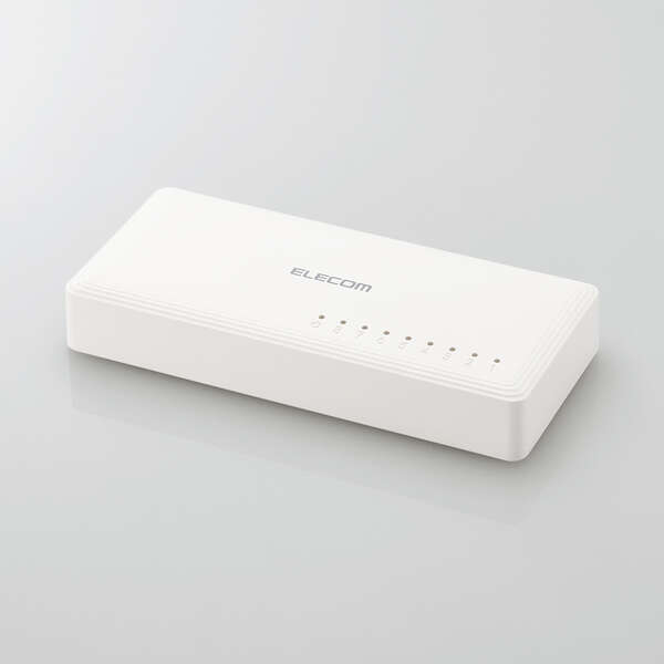 ELECOM（エレコム） スイッチングハブ LAN ハブ 8ポート Giga対応 1000/100/10Mbps プラスチック筐体 AC電源 ファンレス 静音 省エネ機能 壁掛け設置対応 ホワイト EHC-G08PA3-W