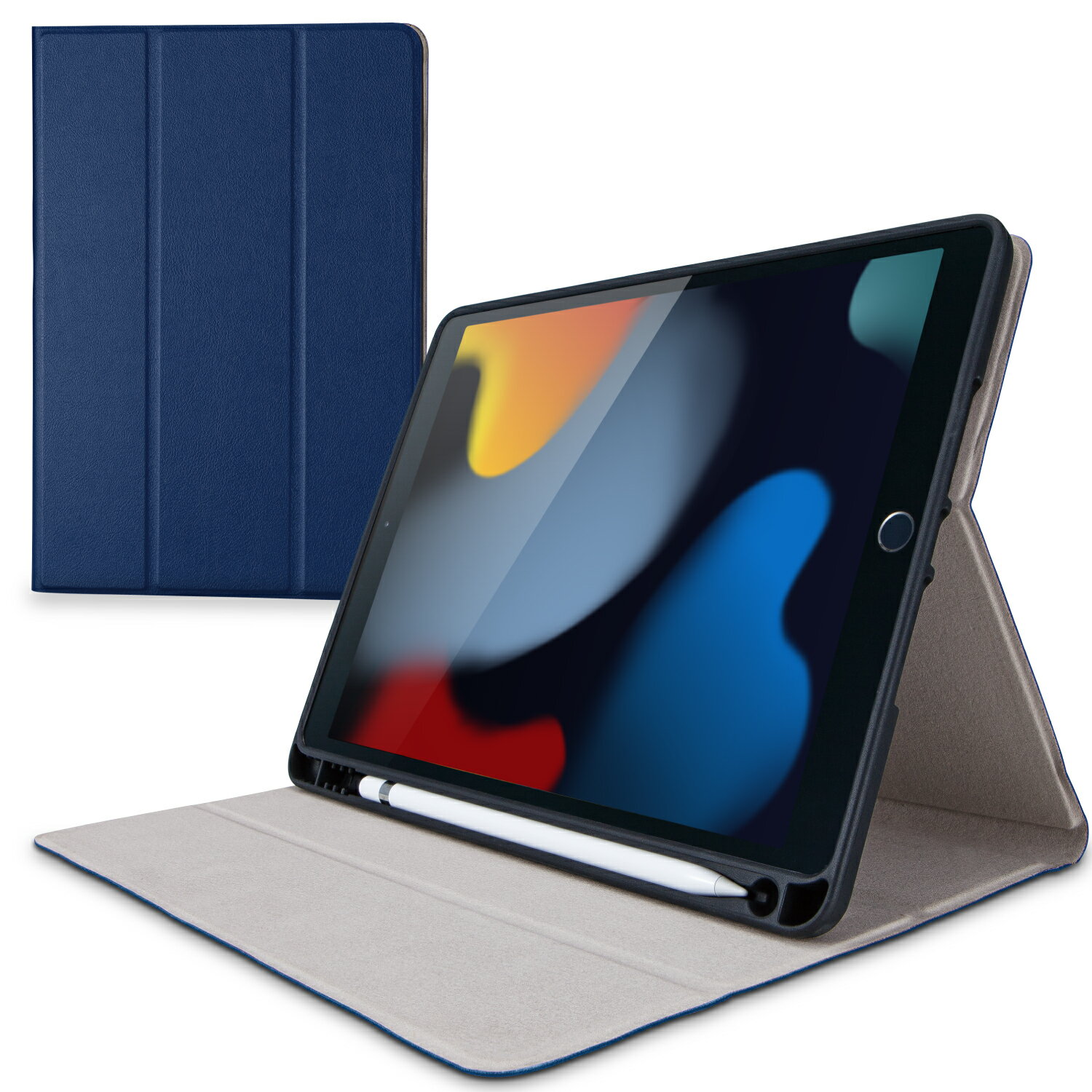 ELECOM（エレコム） iPad 10.2インチ 第9/8/7世代 （2021/2020/2019年） ケース カバー 手帳型 フラップ ソフトレザー ApplePencil収納 スリープ対応 マグネット ネイビー TB-A19RSANV