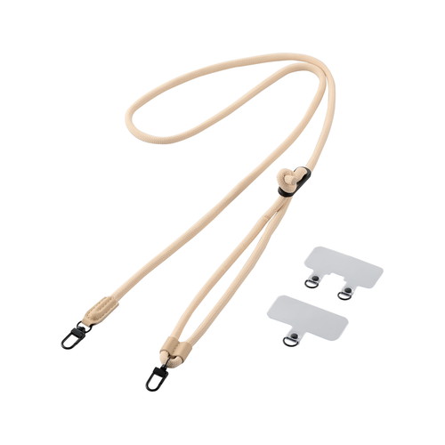 ELECOM（エレコム） スマホ ショルダー ストラップ 42～78cm 長さ調整可 ストラップシート付 丸ひもタイプ 丸紐直径6mm 首掛け 肩掛け 斜め掛け 落下 盗難 紛失防止 ベージュ P-STSDH2R06BE