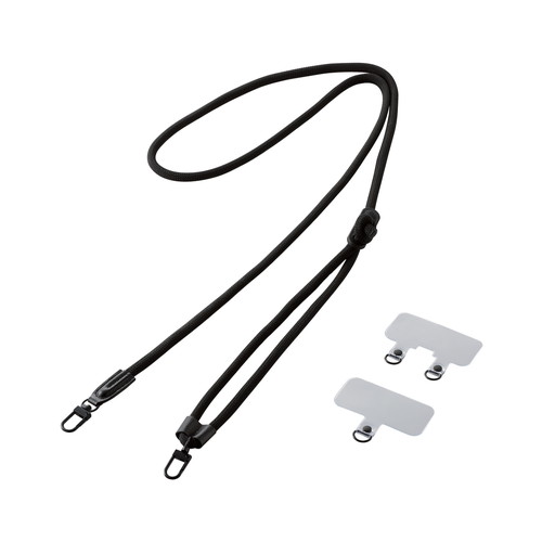 ELECOM（エレコム） スマホ ショルダー ストラップ 42～78cm 長さ調整可 ストラップシート付 丸ひもタイプ 丸紐直径6mm 首掛け 肩掛け 斜め掛け 落下 盗難 紛失防止 ブラック P-STSDH2R06BK
