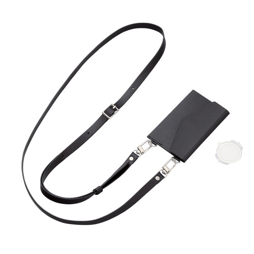 ELECOM（エレコム） スマホ ショルダー ストラップ 53~65cm 長さ調整可 ソフトレザー カードケース付き 携帯ストラップ 首掛け 肩掛け 斜めがけ 落下 盗難 紛失防止 ブラック