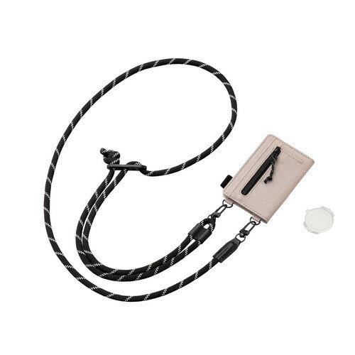 ELECOM（エレコム） スマホ ショルダー ストラップ 42~78cm 長さ調整可 カジュアル 丸ひも 紐直径6mm カードケース付き 携帯ストラップ 斜めがけ 落下 盗難 紛失防止 ベージュ