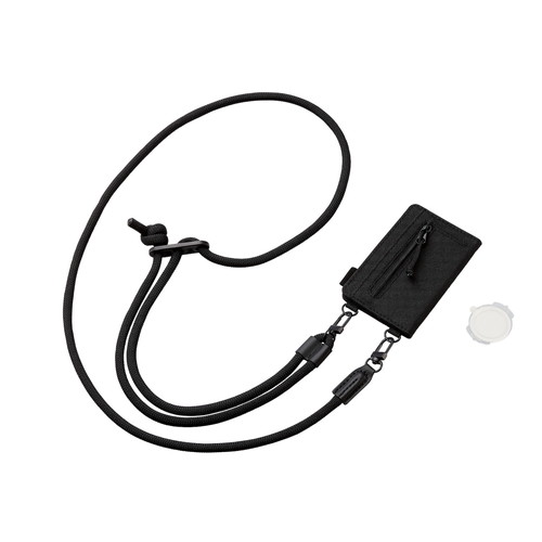 ELECOM（エレコム） スマホ ショルダー ストラップ 42~78cm 長さ調整可 カジュアル 丸ひも 紐直径6mm カードケース付き 携帯ストラップ 斜めがけ 落下 盗難 紛失防止 ブラック