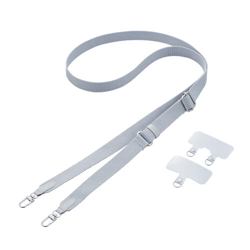 ELECOM（エレコム） スマホ ショルダー ストラップ 43~70cm 長さ調整可 ストラップシート付 平ひも ベルト幅2cm 携帯ストラップ 斜めがけ 落下 盗難 紛失防止 ライトグレー