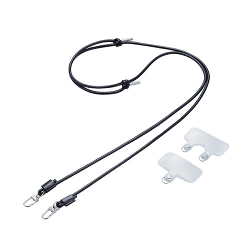 ELECOM（エレコム） スマホ ショルダー ストラップ 42~75cm 長さ調整可 ストラップシート付 丸ひも 紐直径4mm 携帯ストラップ 斜めがけ 落下 盗難 紛失防止 ブラック