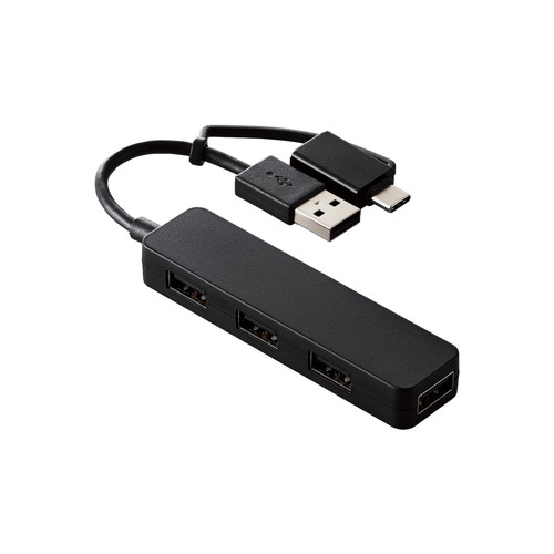ELECOM(エレコム) USB ハブ USB2.0 USB-Aコネクタ Type-C 変換アダプター付 USB-Aポート ×4 バスパワー スティックタイプ ケーブル長7cm ブラック ELECOM(エレコム) USB ハブ USB2.0 USB-Aコネクタ Type-C 変換アダプター付 USB-Aポート ×4 バスパワー スティックタイプ ケーブル長7cm ブラック