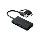 USB ハブ USB3.1 Gen1 USB-Aコネクタ Type-C 変換アダプター USB-Aポート ×4 バスパワー 超薄型 ケーブル長10cm ブラック U3H-CA4004BBK