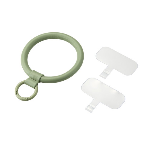 ELECOM （エレコム）スマホ ハンドストラップ 手首 ストラップ ソフトレザータイプ カラビナリング 1口穴 ストラップホルダーシート付 落下防止 スマホストラップ &me グリーン