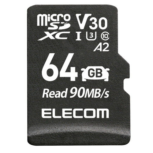 ELECOM (エレコム)micro SDカード 64GB Class10 UHS-I U3 V30 A2 microSDXC 読込最大90MB/s 【 Nintendo Switch / ドライブレコーダー / 監視カメラ 対応 】 防水 IPX7 MF-DRMR064GU13